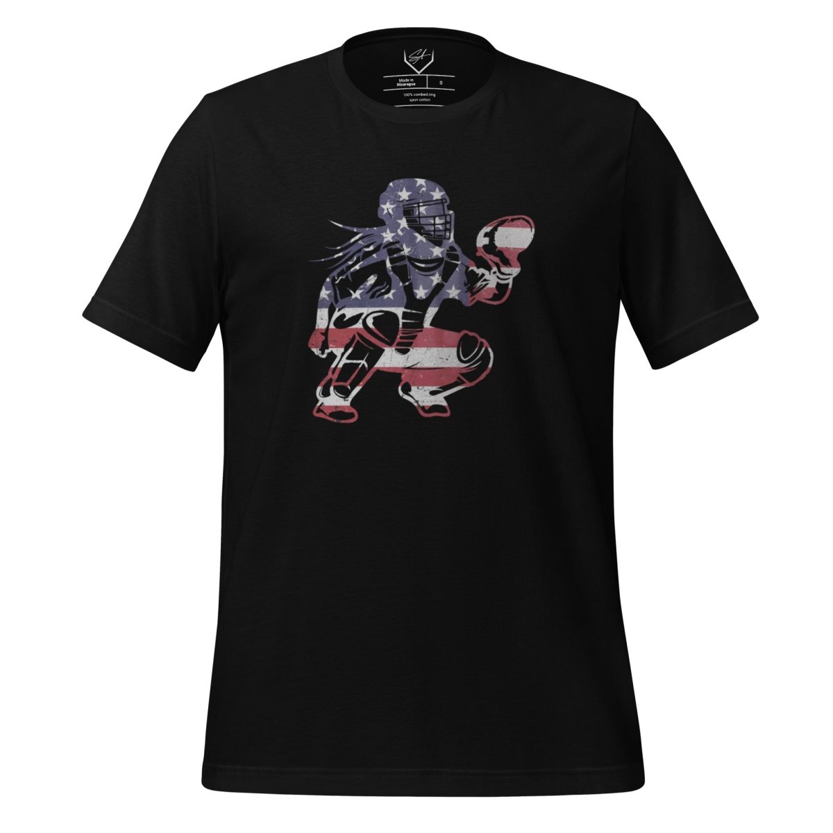 American Flag Softball Catcher - Adult Tee - SA Apparel
