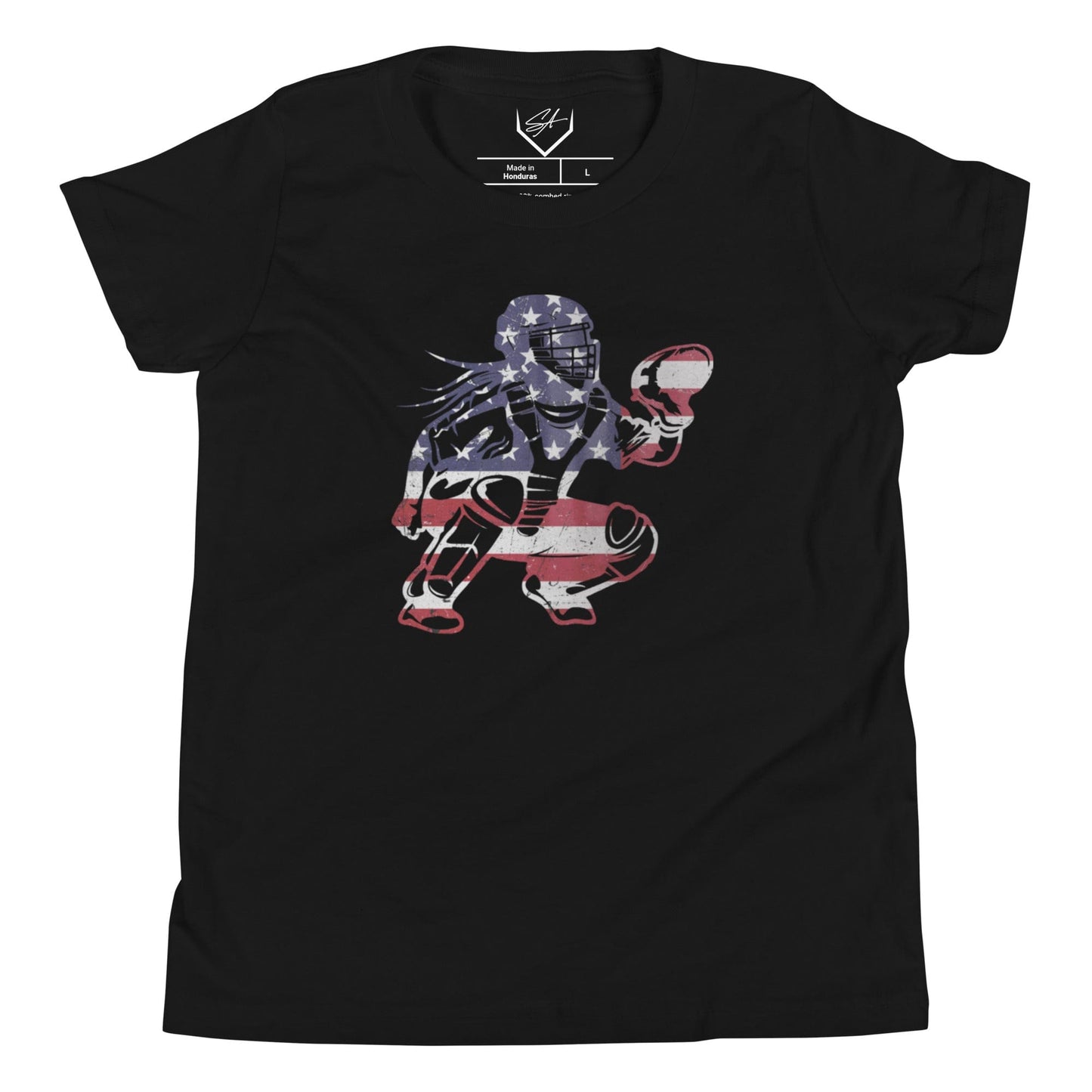 American Flag Softball Catcher - Youth Tee - SA Apparel
