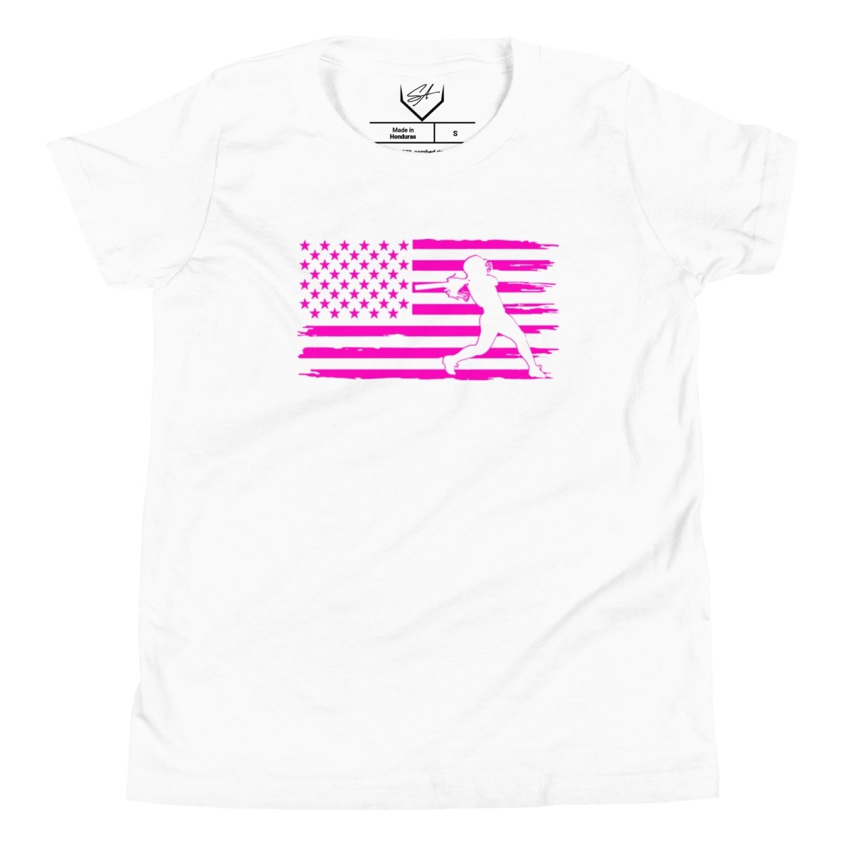 Flag Softball Batter Pink - Youth Tee - SA Apparel