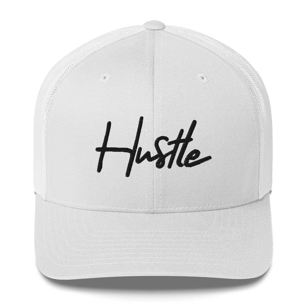 SA Apparel Trucker Hat White Hustle Cursive - Trucker Hat