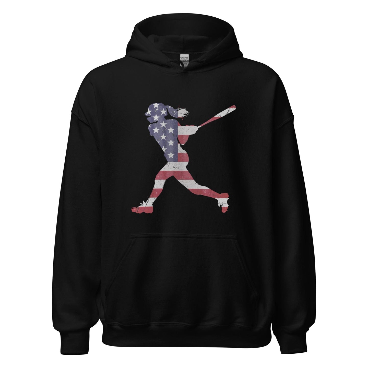 SA Apparel Adult Hoodie Black / S American Flag Softball Batter - Adult Hoodie