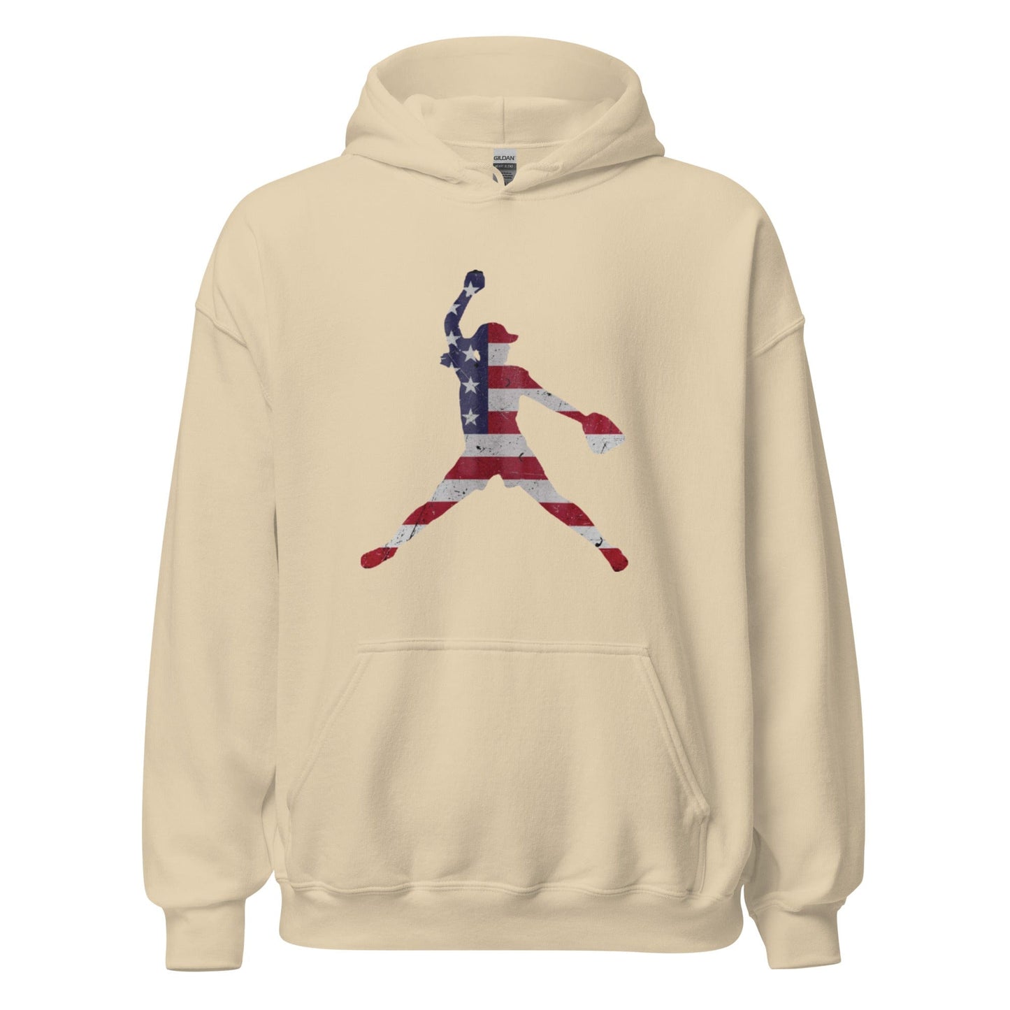 SA Apparel Adult Hoodie Sand / S American Flag Softball Pitcher - Adult Hoodie
