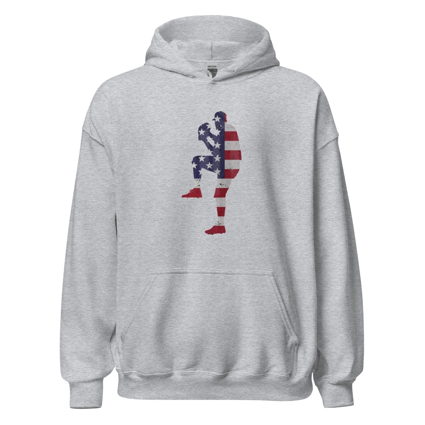 SA Apparel Adult Hoodie Sport Grey / S American Flag Baseball Pitcher - Adult Hoodie