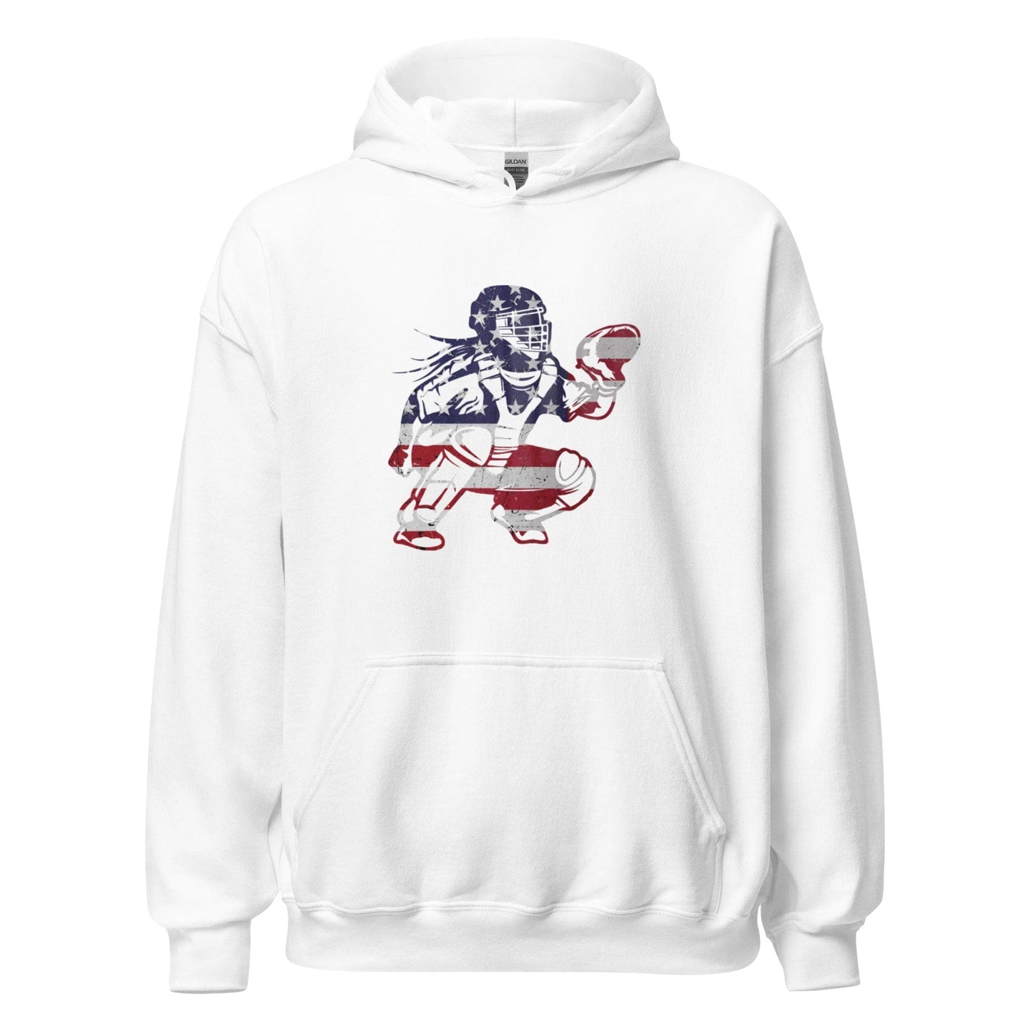 SA Apparel Adult Hoodie White / S American Flag Softball Catcher - Adult Hoodie
