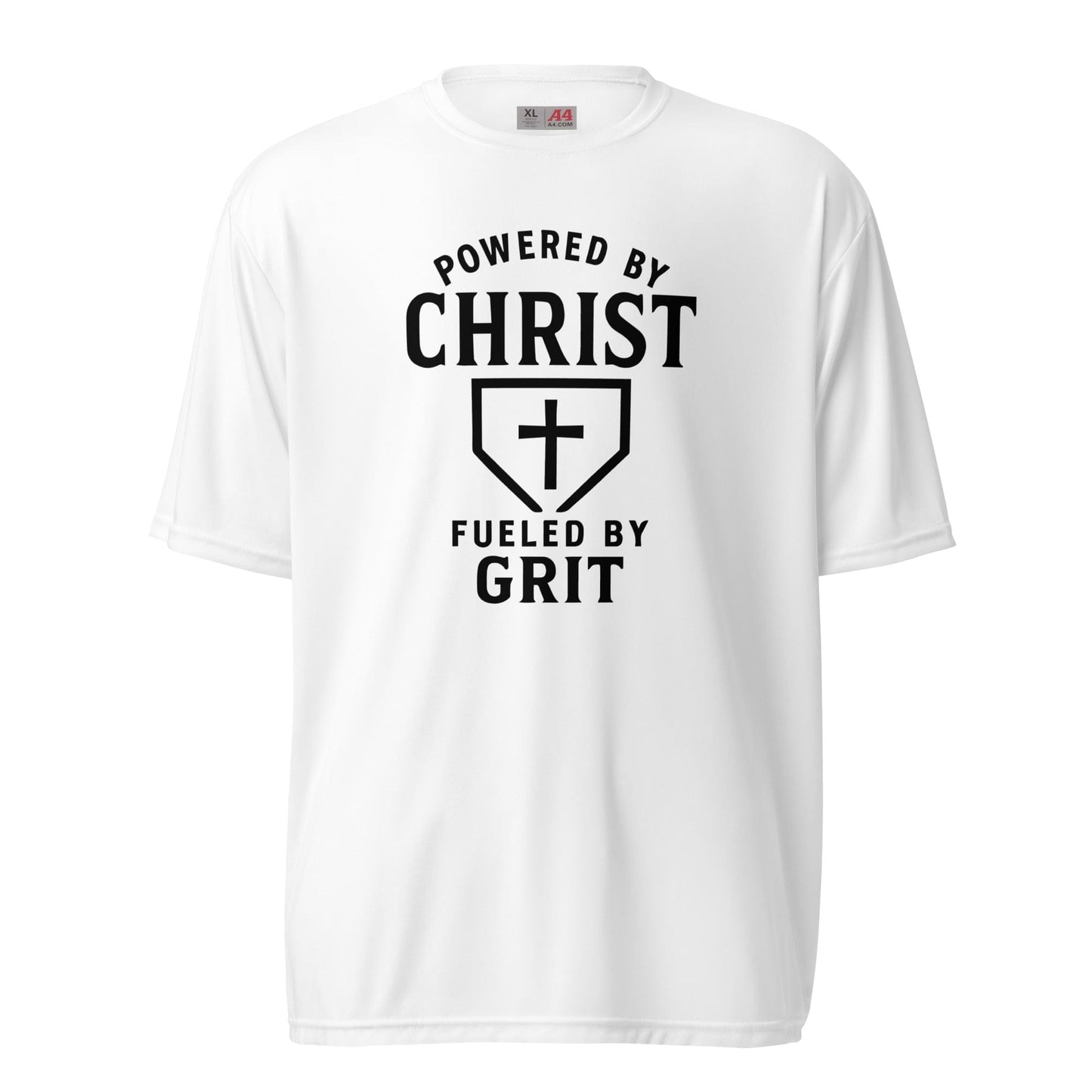 SA Apparel Adult Tee White / S / Dri-Fit/Performance Powered By Christ, Fueled By Grit - Adult Tee