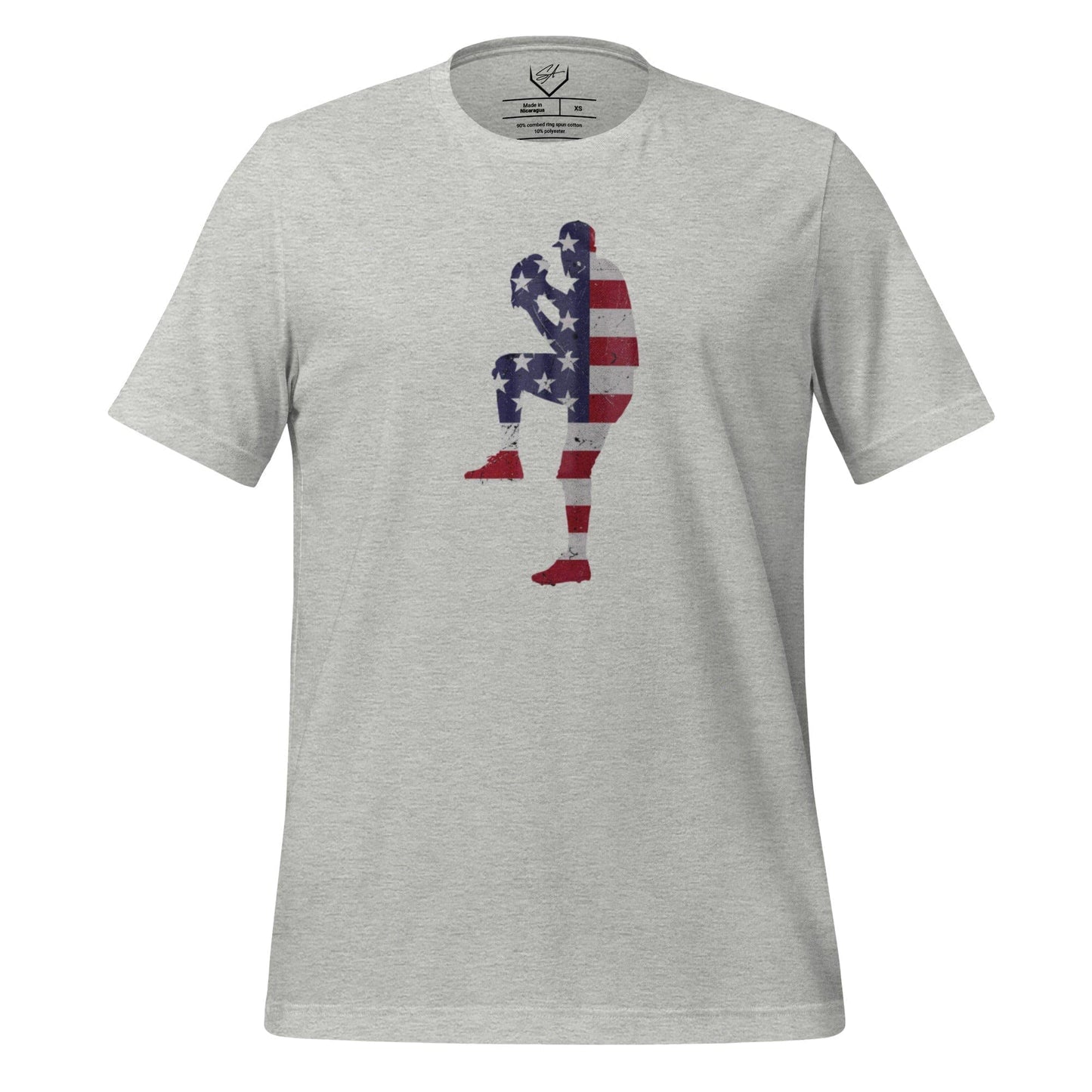 SA Apparel Adult Tee Sport Grey / S American Flag Baseball Pitcher - Adult Tee