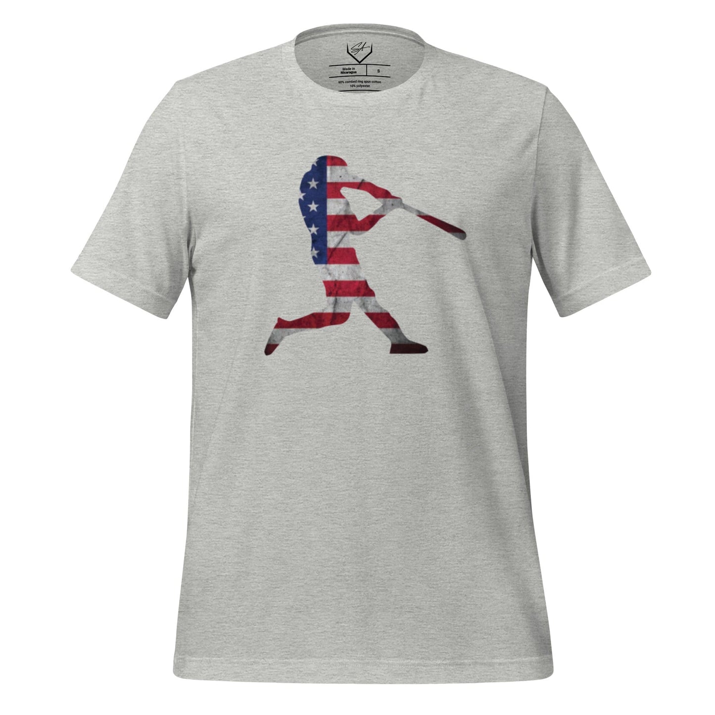SA Apparel Adult Tee Light Grey / S / Soft Style/Cotton American Flag Baseball Batter - Adult Tee