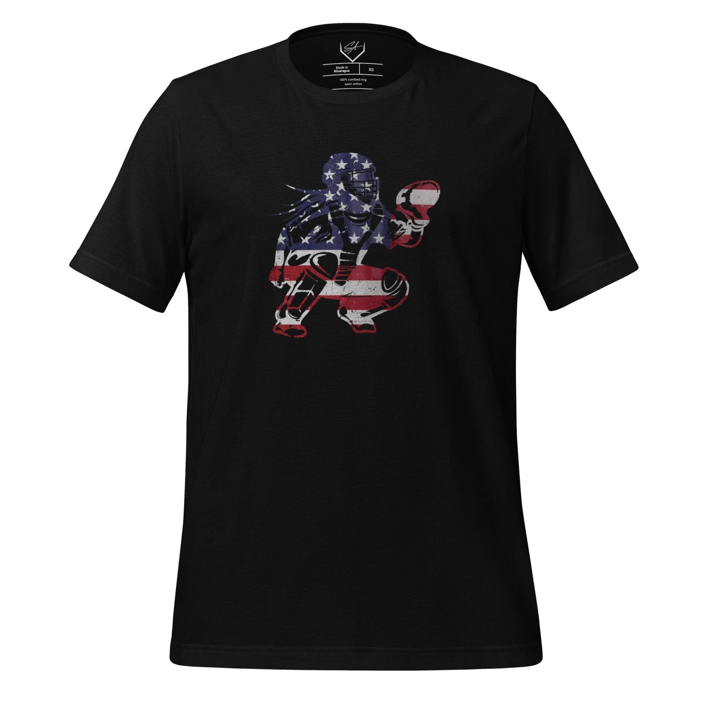 SA Apparel Adult Tee Black / S American Flag Softball Catcher - Adult Tee