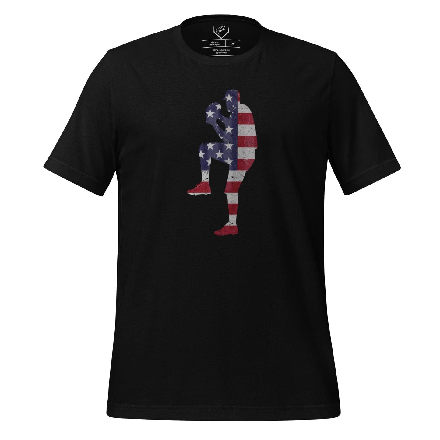 SA Apparel Adult Tee Black / S American Flag Baseball Pitcher - Adult Tee