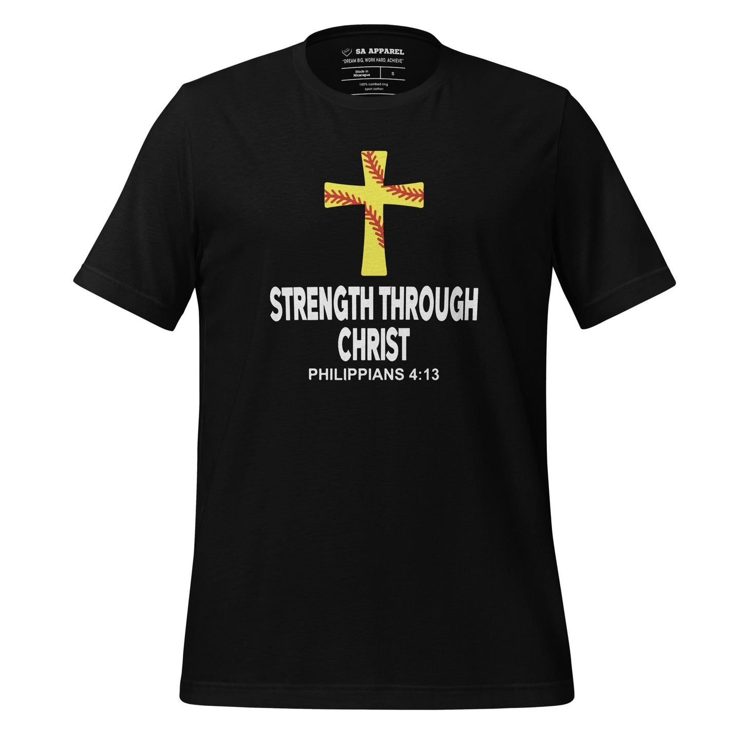 SA Apparel Adult Tee Black / S / Soft Style/ Cotton Strength Through Christ Softball - Adult Tee