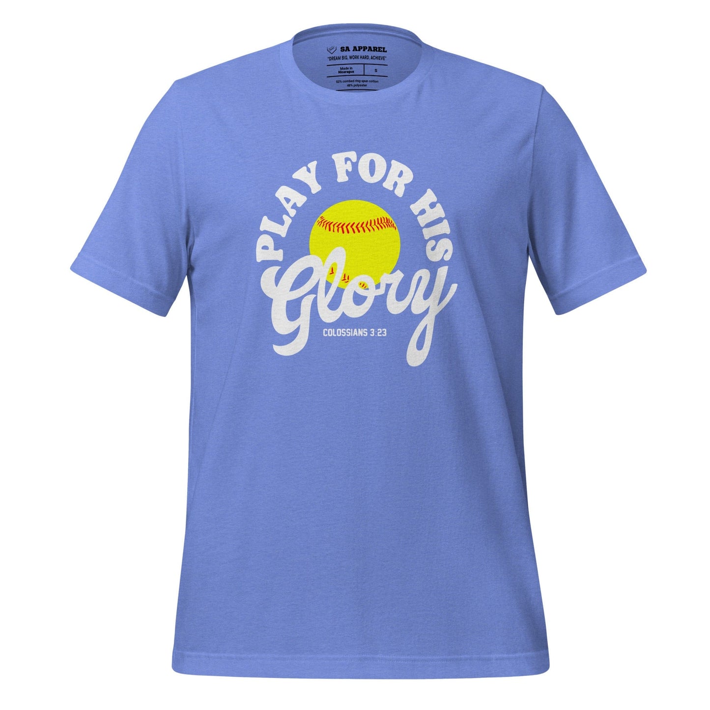 SA Apparel Heather Columbia Blue / S Play For His Glory Softball - Adult Tee