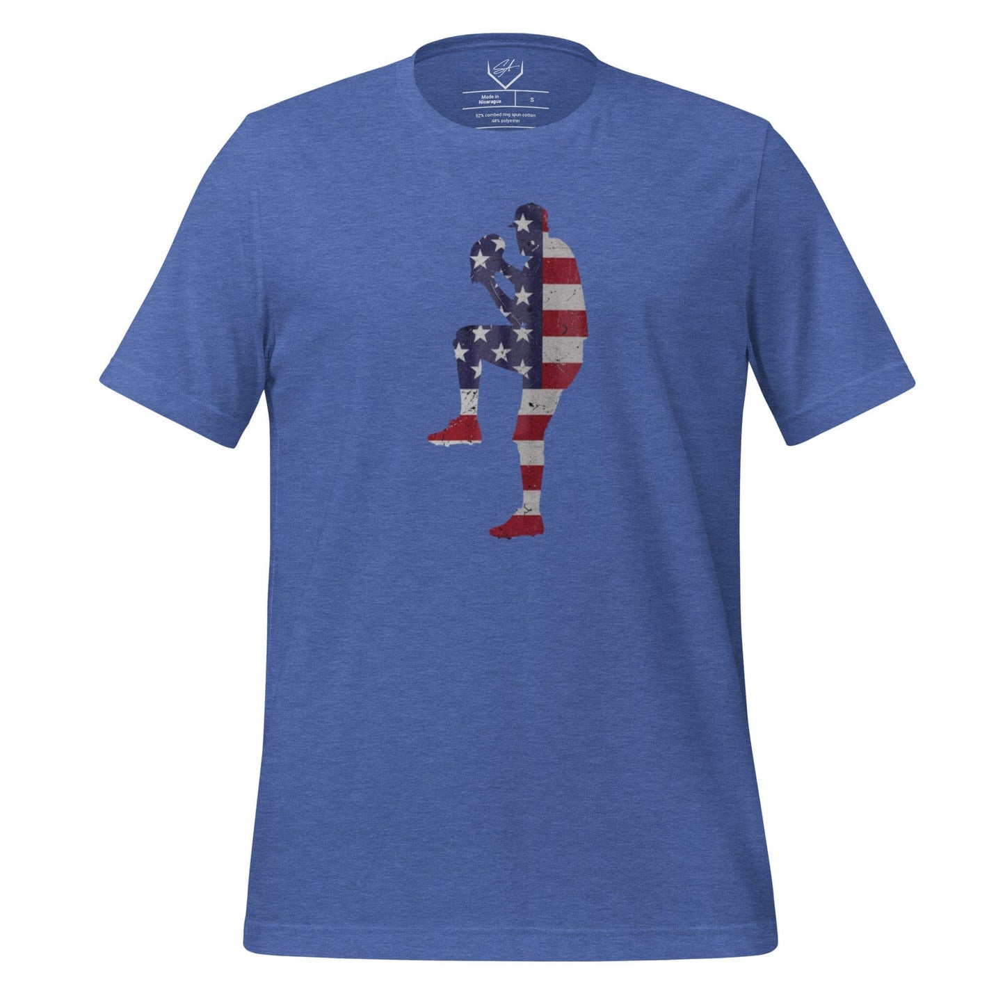 SA Apparel Adult Tee Heather True Royal / S American Flag Baseball Pitcher - Adult Tee
