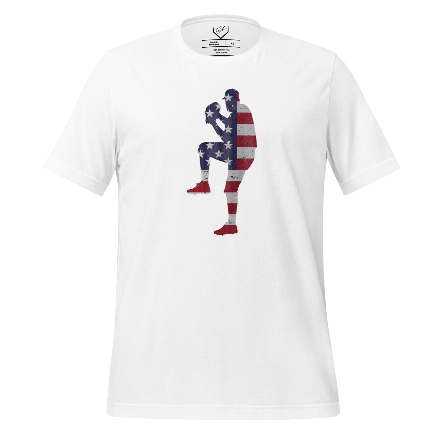 SA Apparel Adult Tee White / S American Flag Baseball Pitcher - Adult Tee
