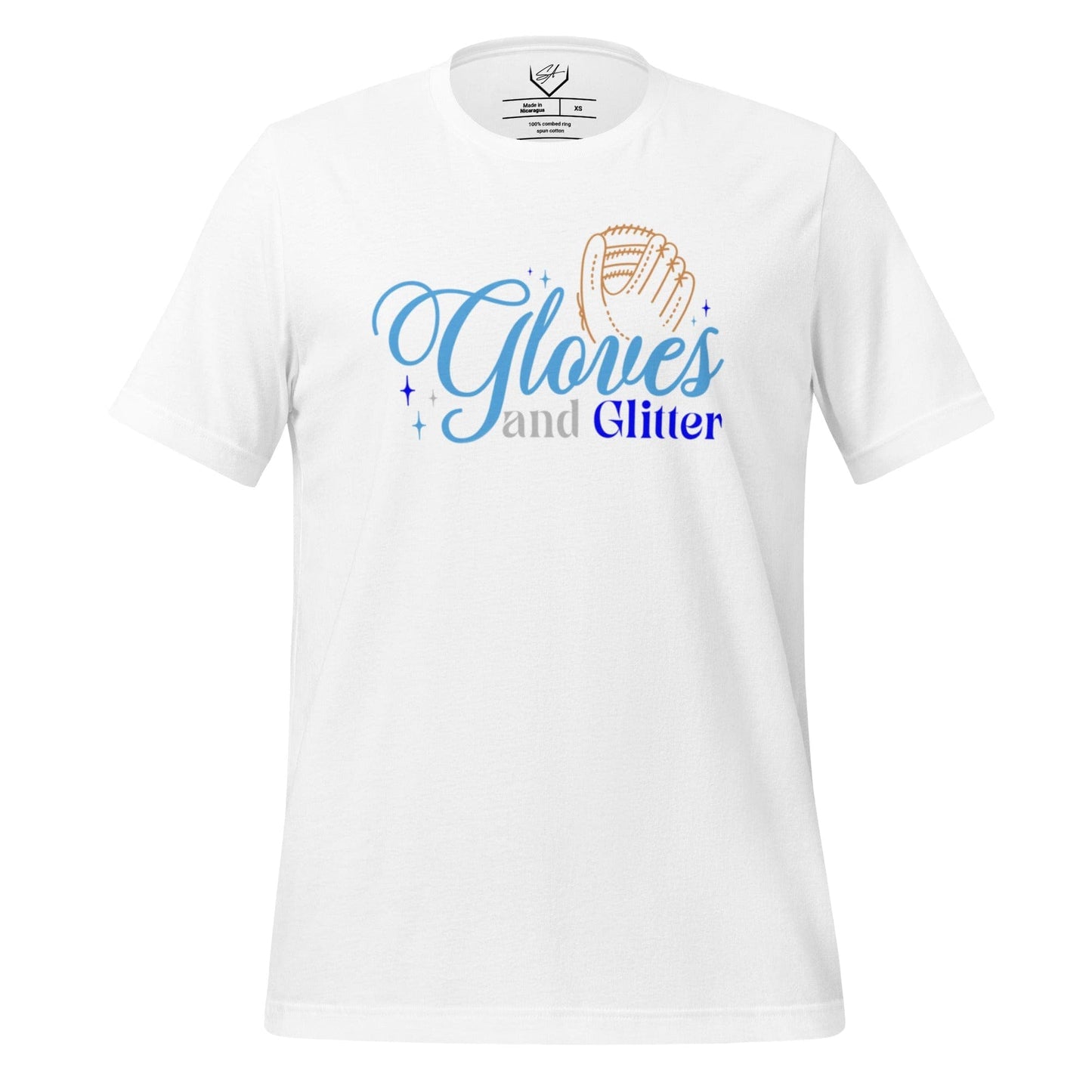 SA Apparel White / S Gloves And Glitter Blue - Adult Tee