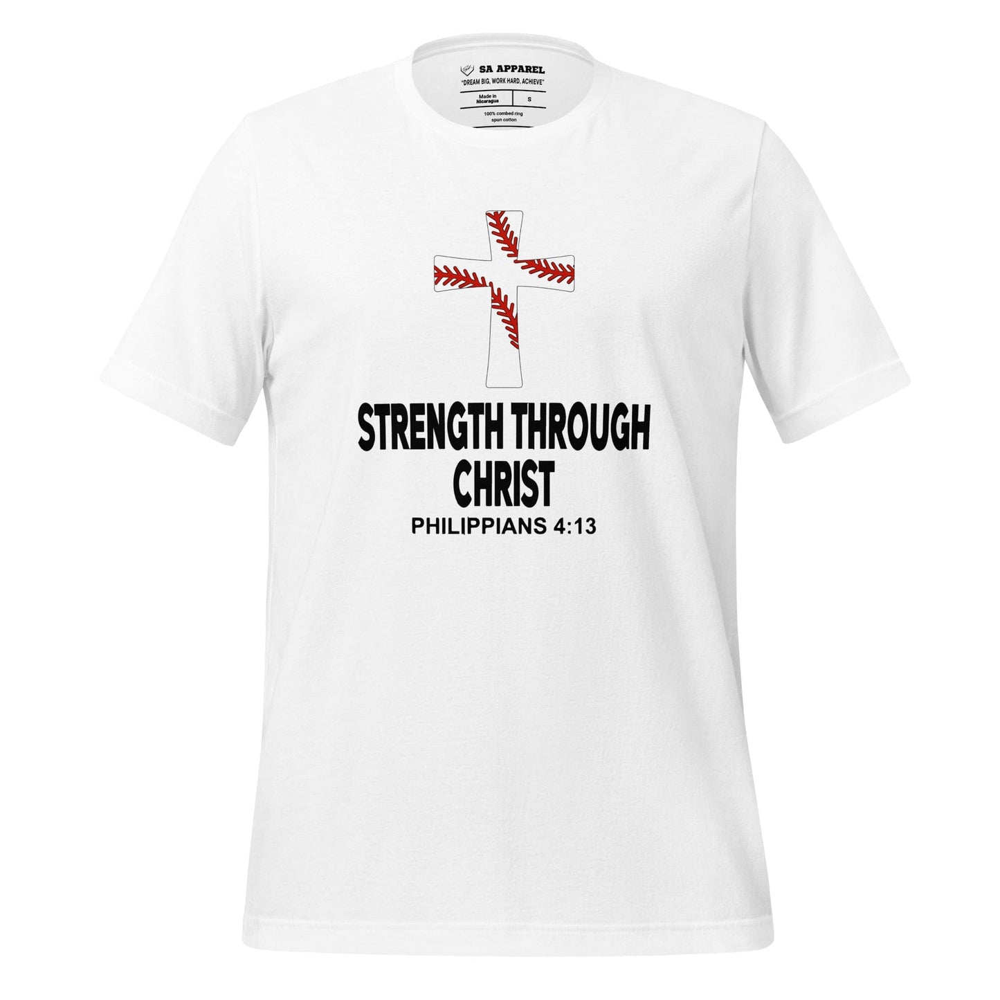 SA Apparel White / S Strength Through Christ Baseball - Adult Tee