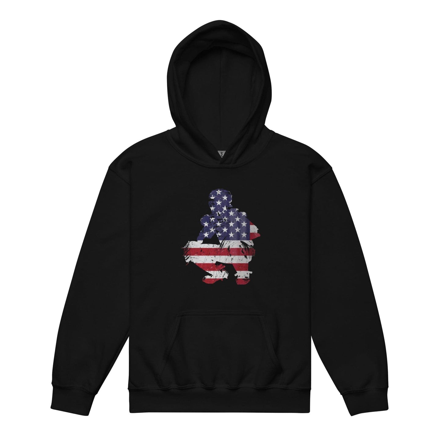 SA Apparel Black / S American Flag Softball Catcher - Youth Hoodie