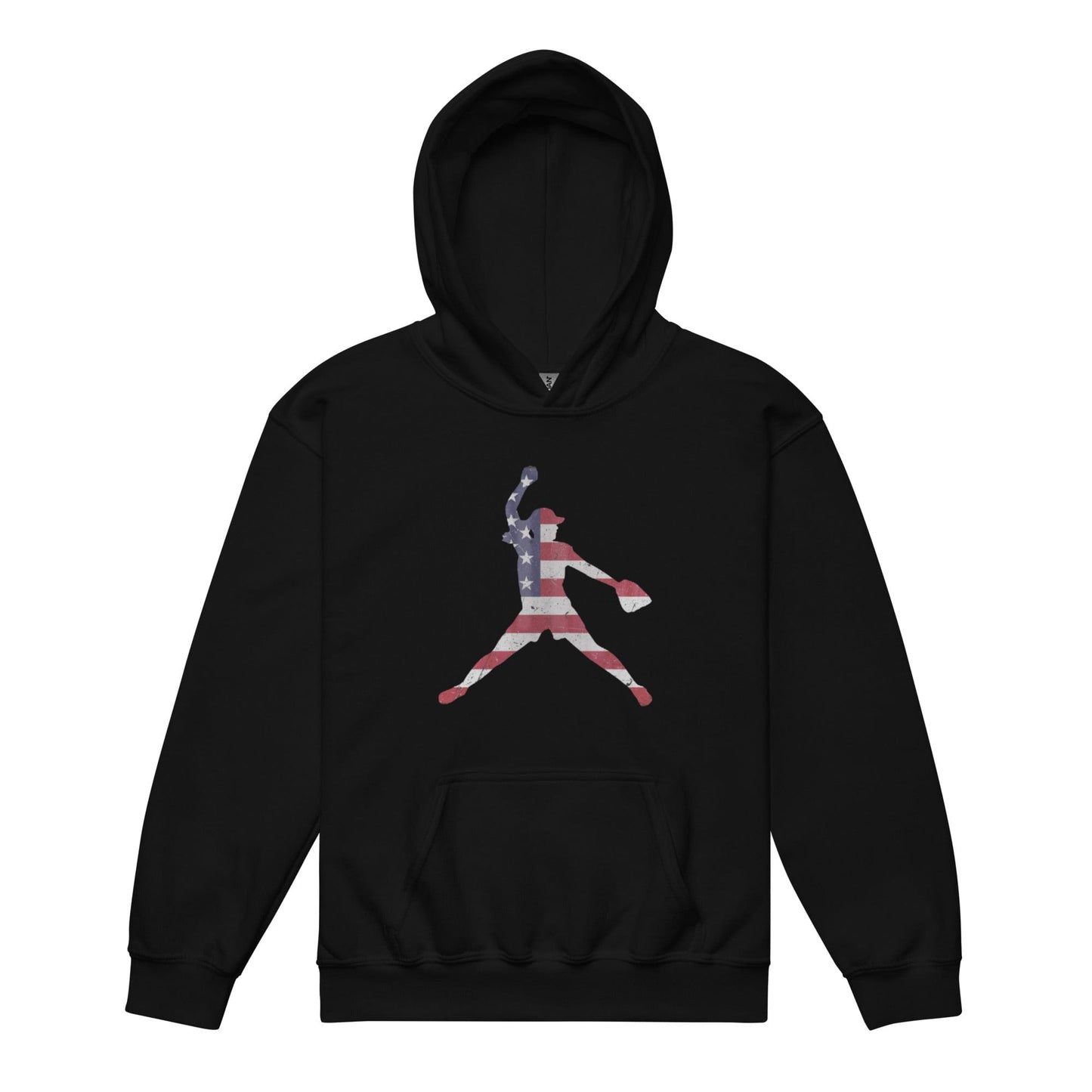 SA Apparel Youth Hoodie Black / S American Flag Softball Pitcher - Youth Hoodie