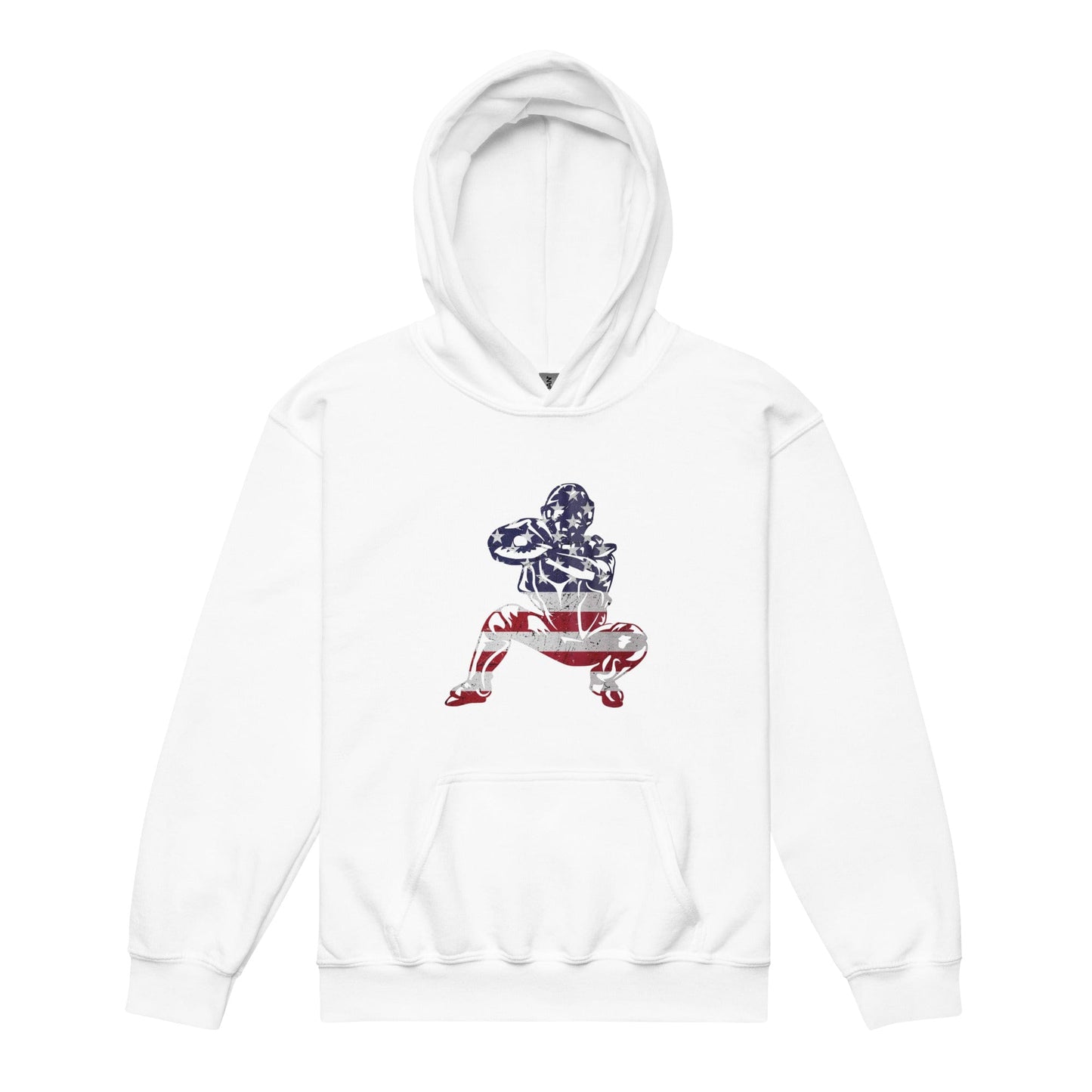 SA Apparel Youth Hoodie White / S American Flag Basebball Catcher - Youth Hoodie