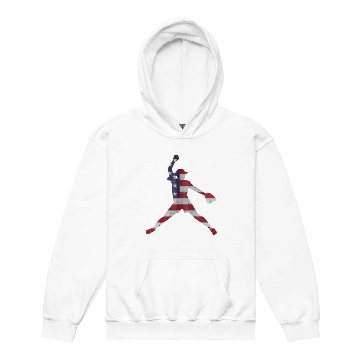 SA Apparel Youth Hoodie White / S American Flag Softball Pitcher - Youth Hoodie