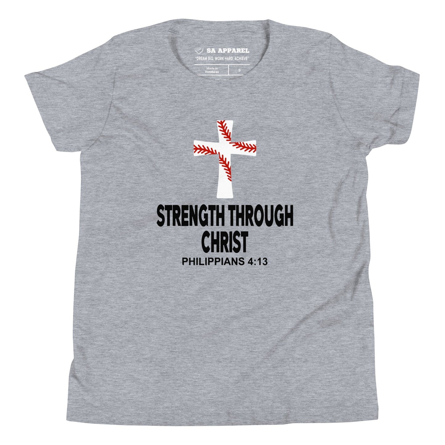 SA Apparel Athletic Heather / S Strength Through Christ Baseball - Youth Tee