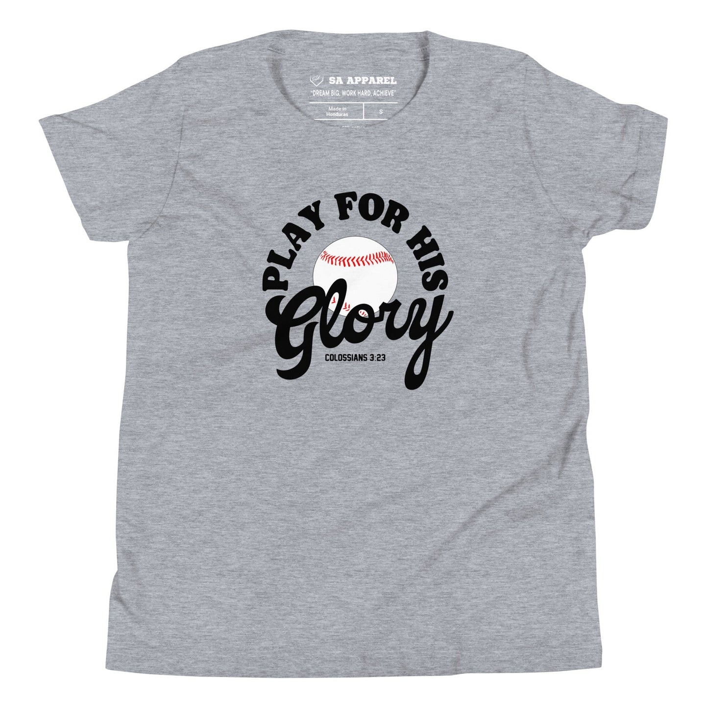 SA Apparel Athletic Heather / S Play For His Glory Baseball - Youth Tee