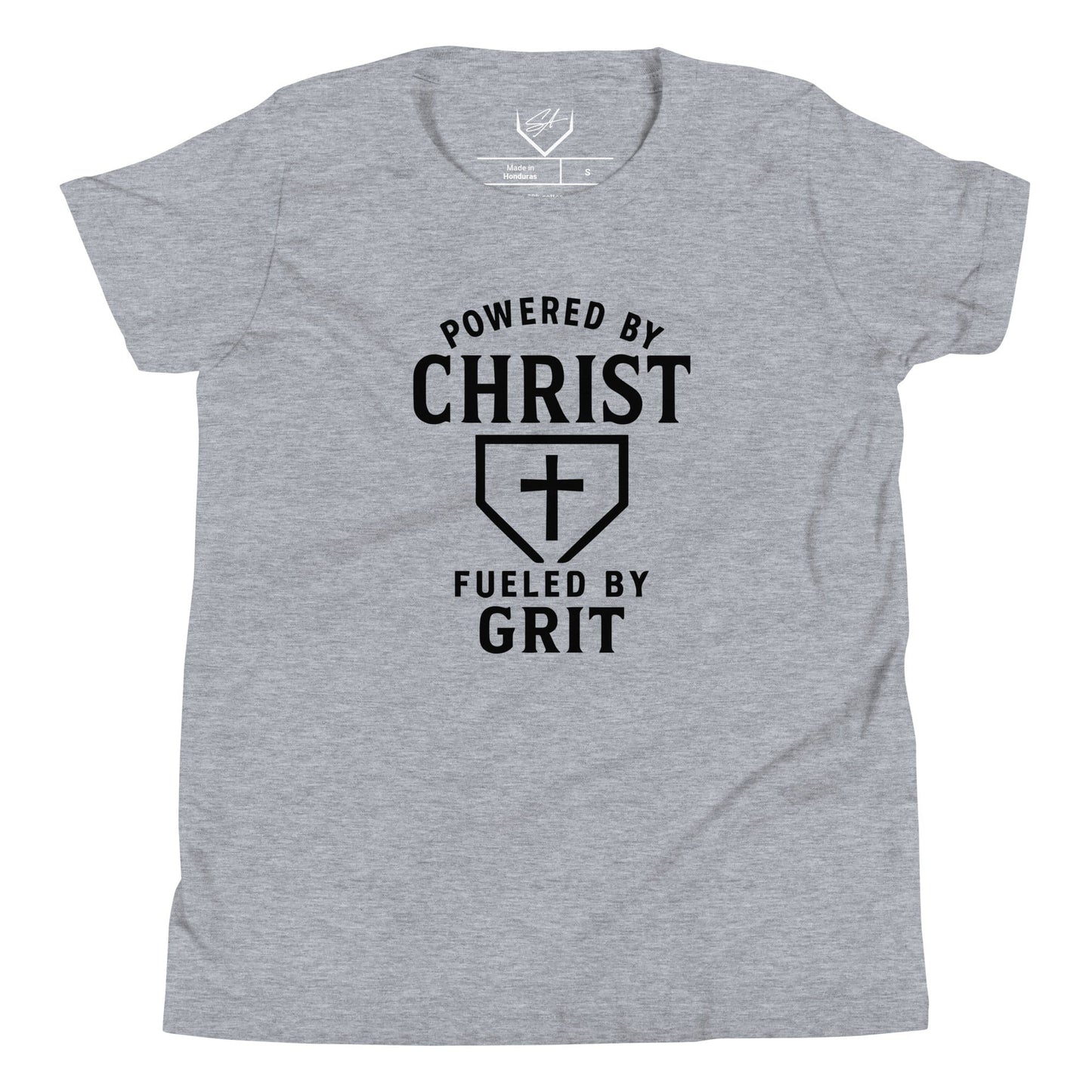 SA Apparel Youth Tee Light Grey / S Powered By Christ, Fueled By Grit - Youth Tee