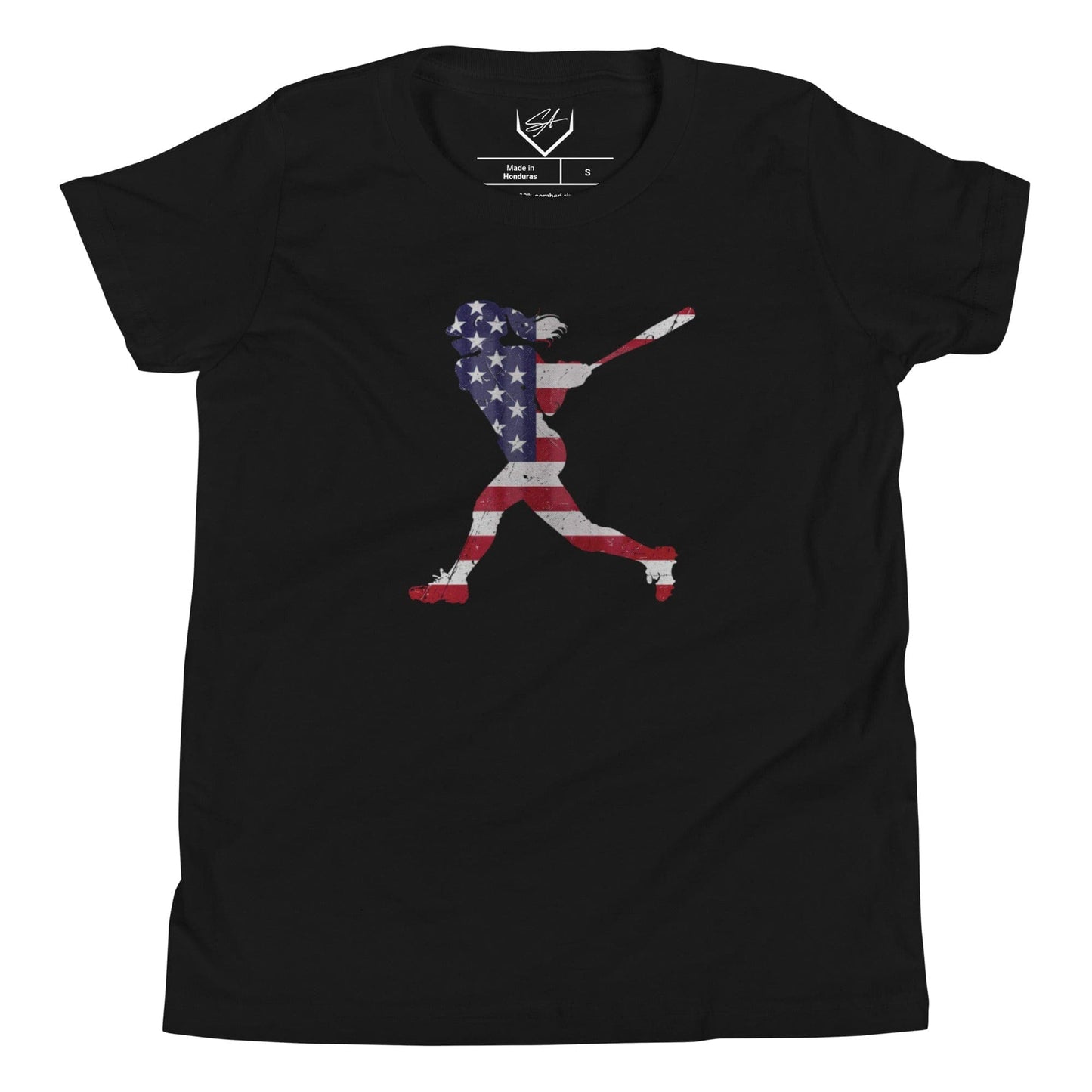 SA Apparel Black / S American Flag Softball Batter - Youth Tee