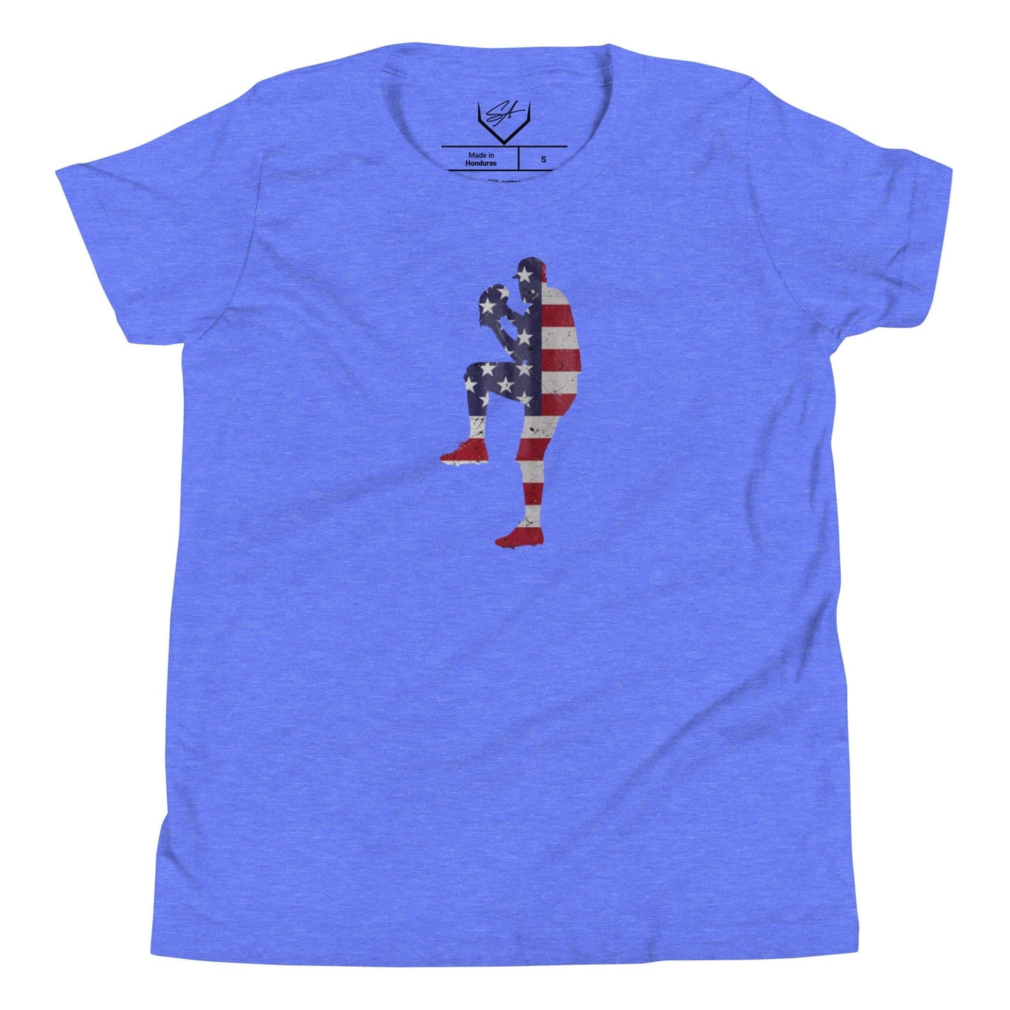 SA Apparel Heather Columbia Blue / S American Flag Baseball Pitcher - Youth Tee