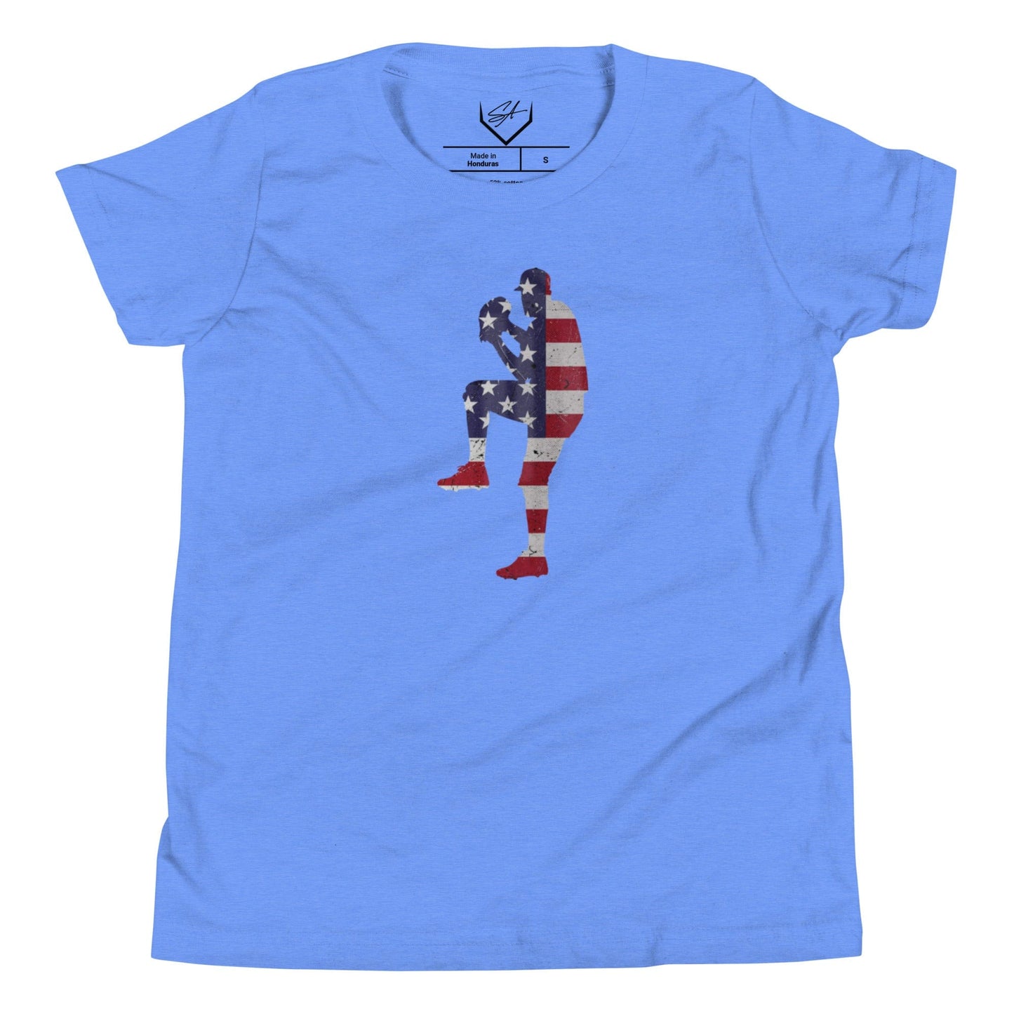SA Apparel Youth Tee Heather Columbia Blue / S American Flag Baseball Pitcher - Youth Tee