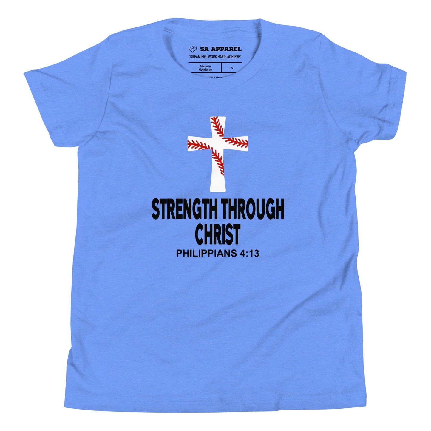 SA Apparel Heather Columbia Blue / S Strength Through Christ Baseball - Youth Tee