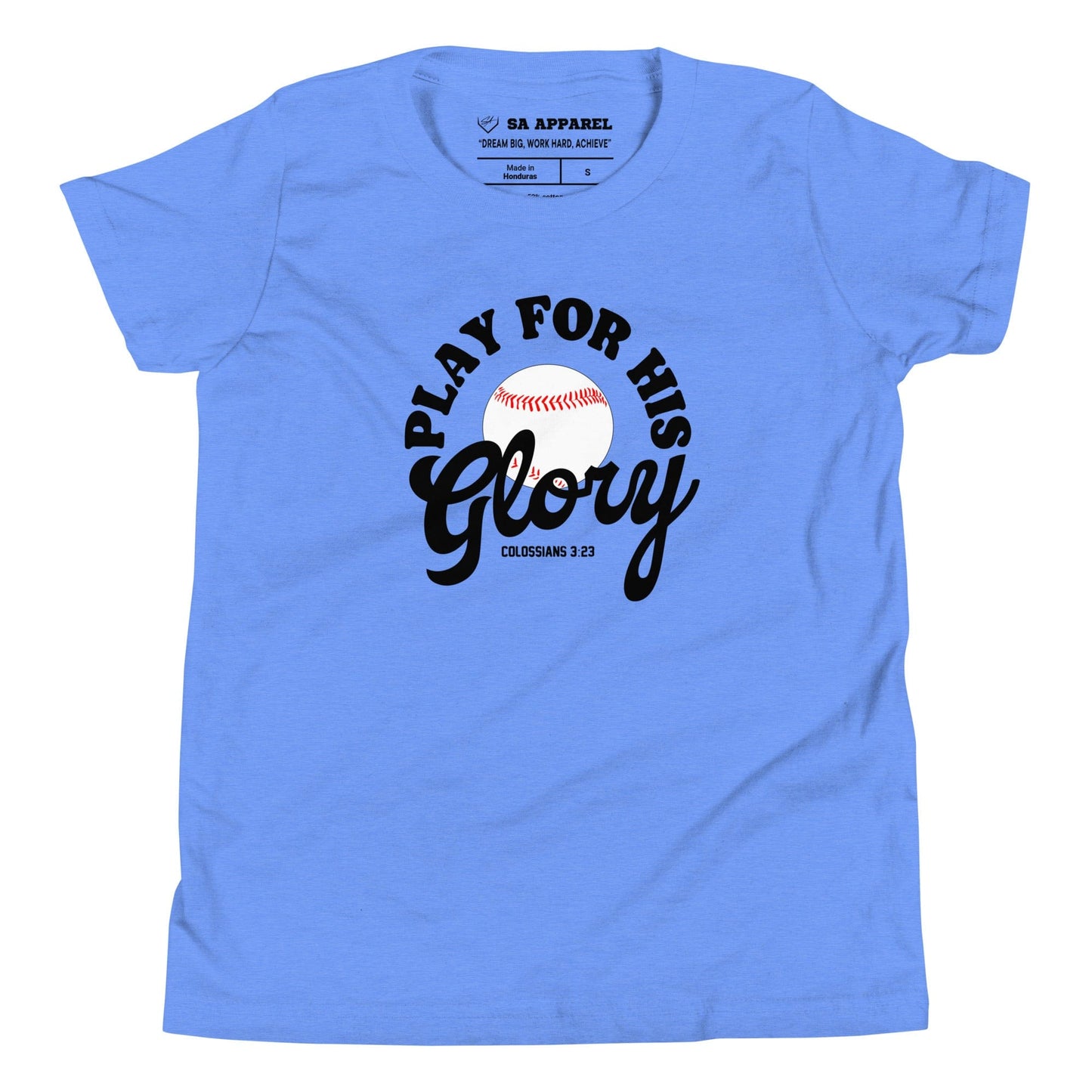 SA Apparel Heather Columbia Blue / S Play For His Glory Baseball - Youth Tee