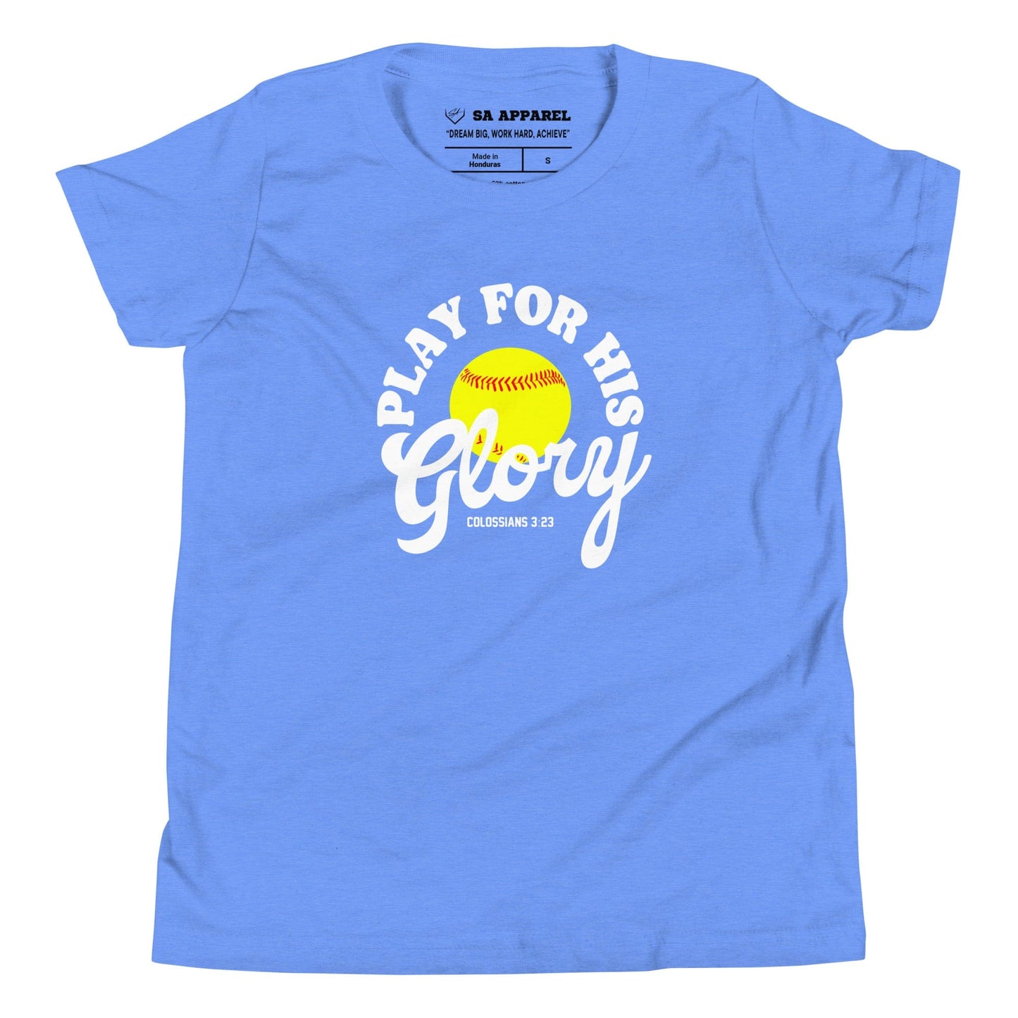 SA Apparel Heather Columbia Blue / S Play For His Glory Softball - Youth Tee