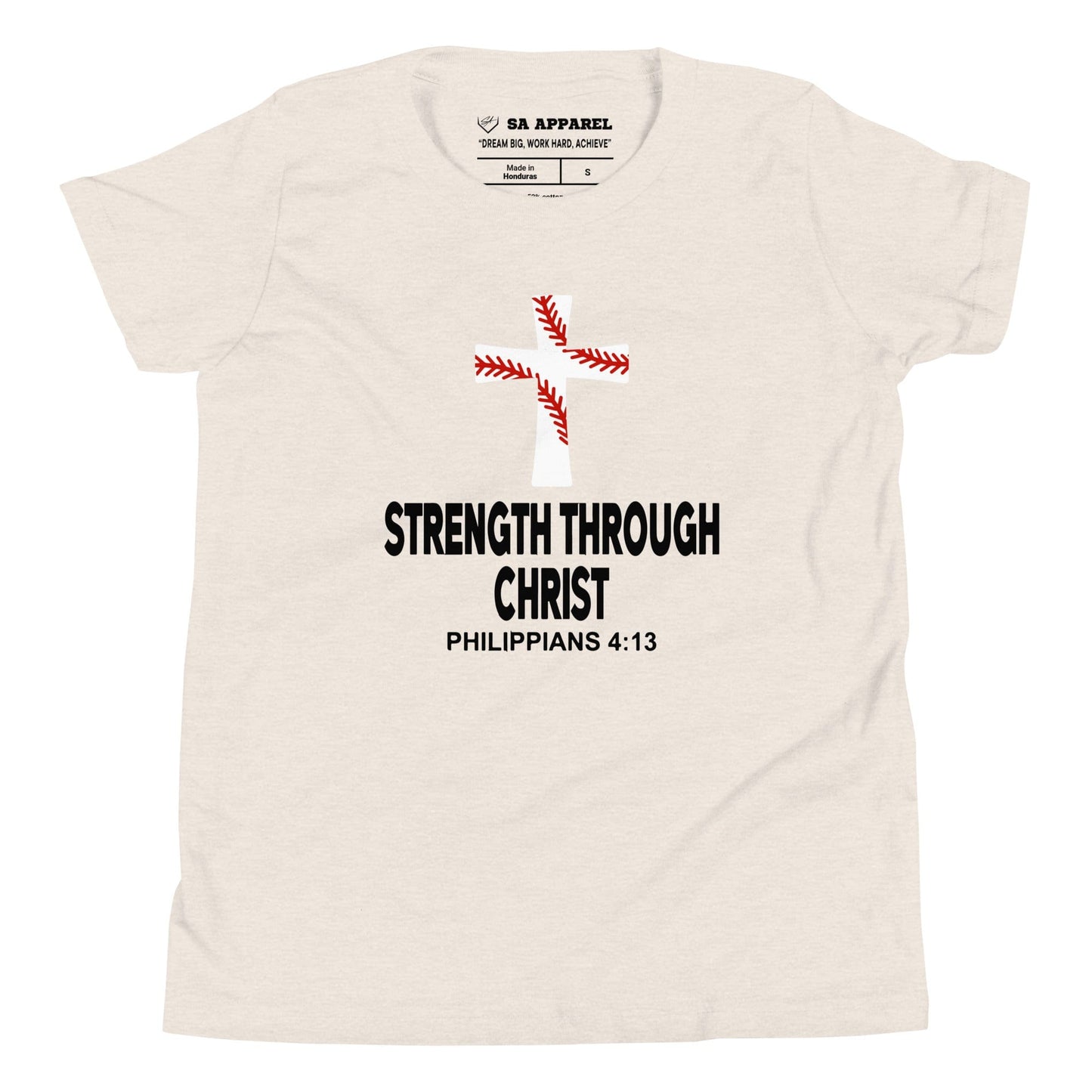 SA Apparel Heather Dust / S Strength Through Christ Baseball - Youth Tee