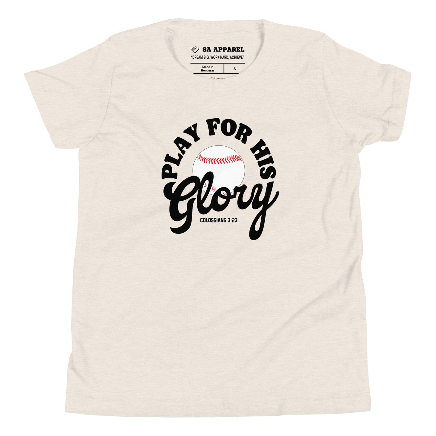 SA Apparel Heather Dust / S Play For His Glory Baseball - Youth Tee
