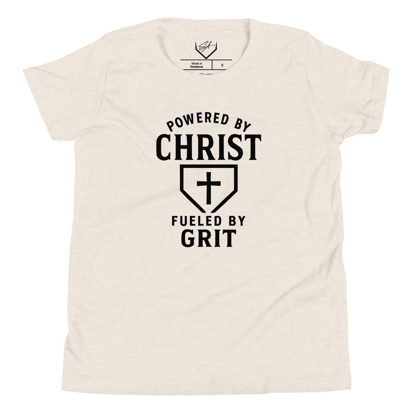 SA Apparel Youth Tee Natural / S Powered By Christ, Fueled By Grit - Youth Tee