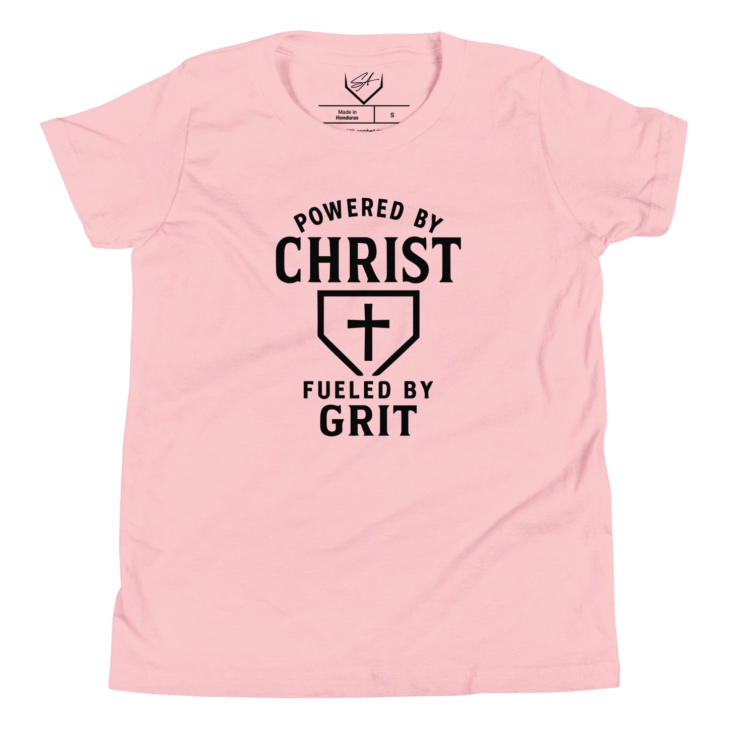 SA Apparel Youth Tee Light Pink / S Powered By Christ, Fueled By Grit - Youth Tee