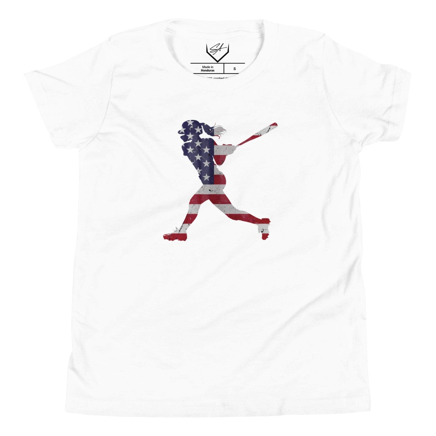 SA Apparel White / S American Flag Softball Batter - Youth Tee