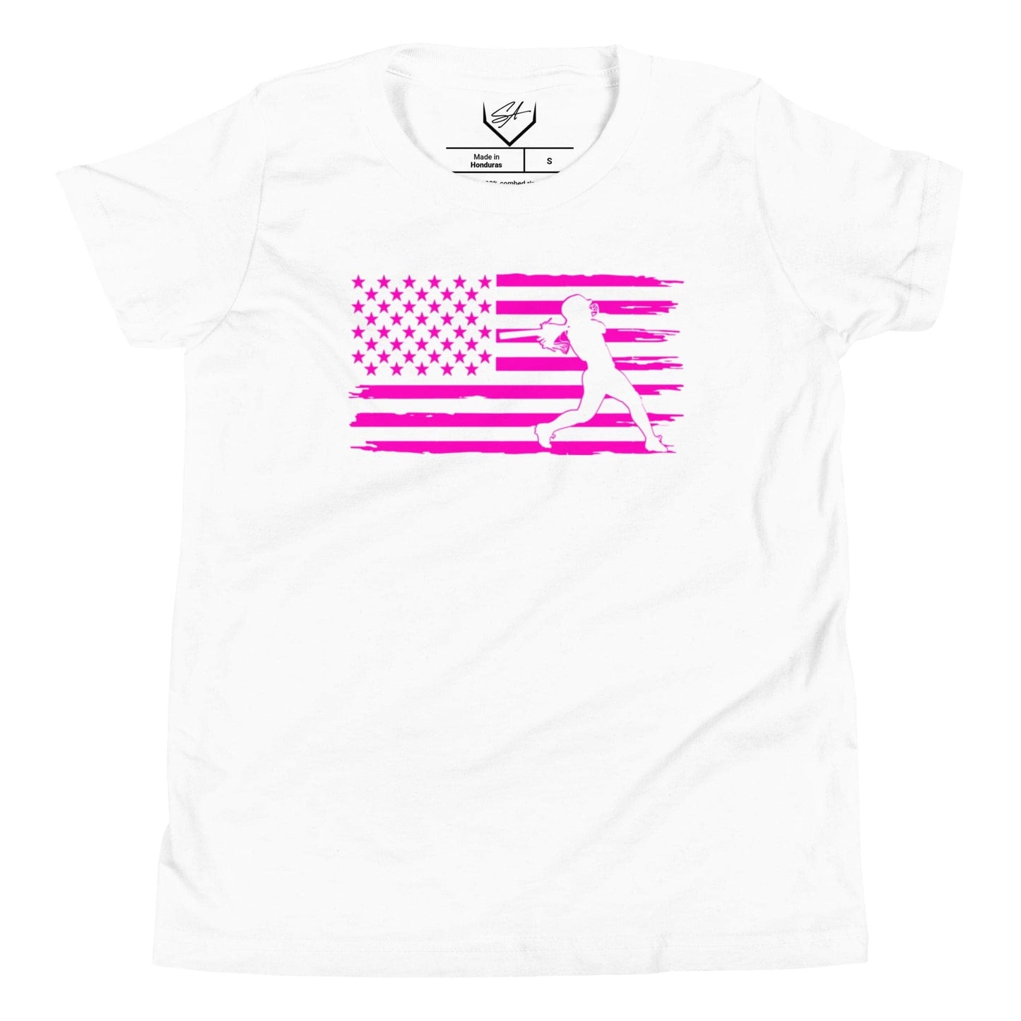 SA Apparel White / S Flag Softball Batter Pink - Youth Tee