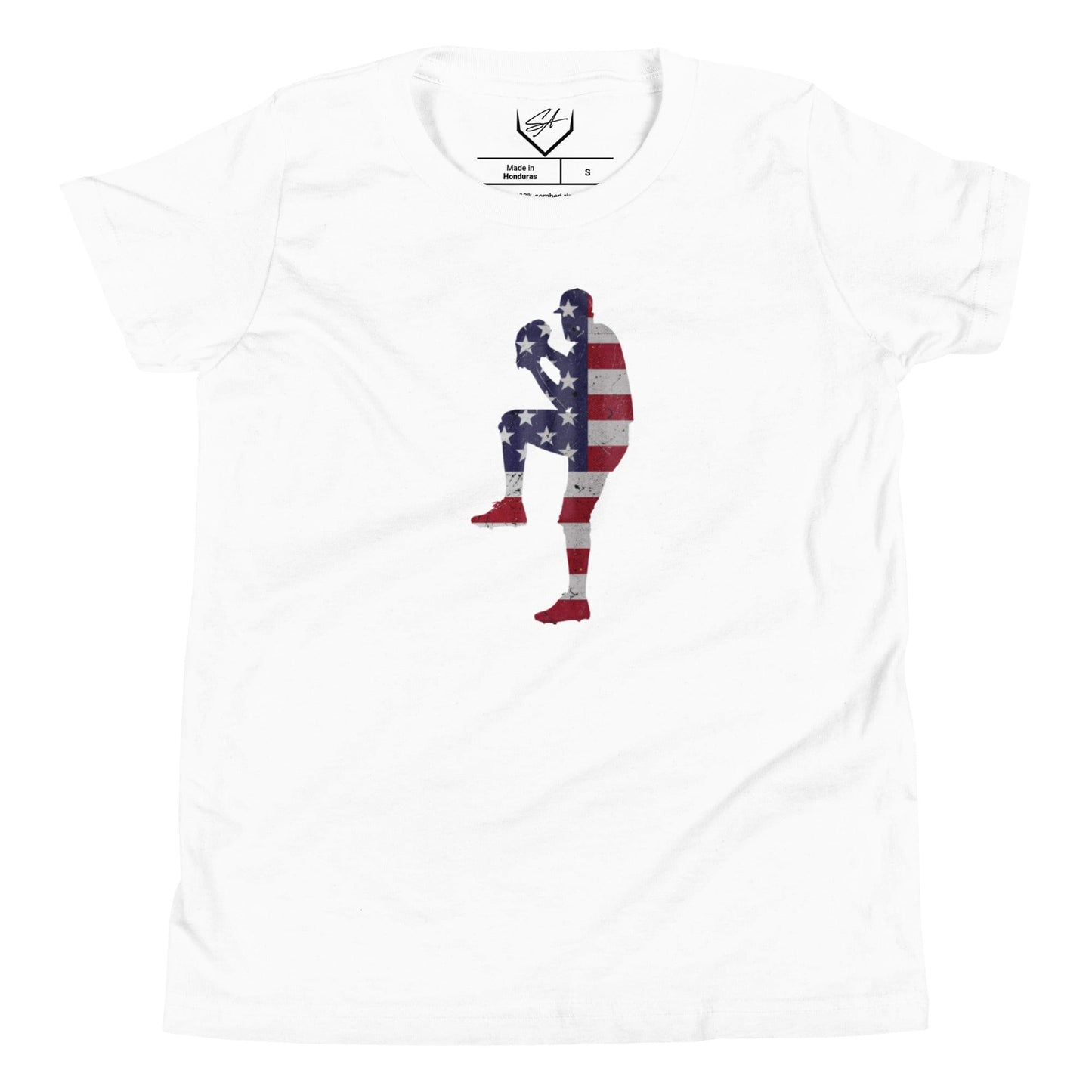 SA Apparel Youth Tee White / S American Flag Baseball Pitcher - Youth Tee