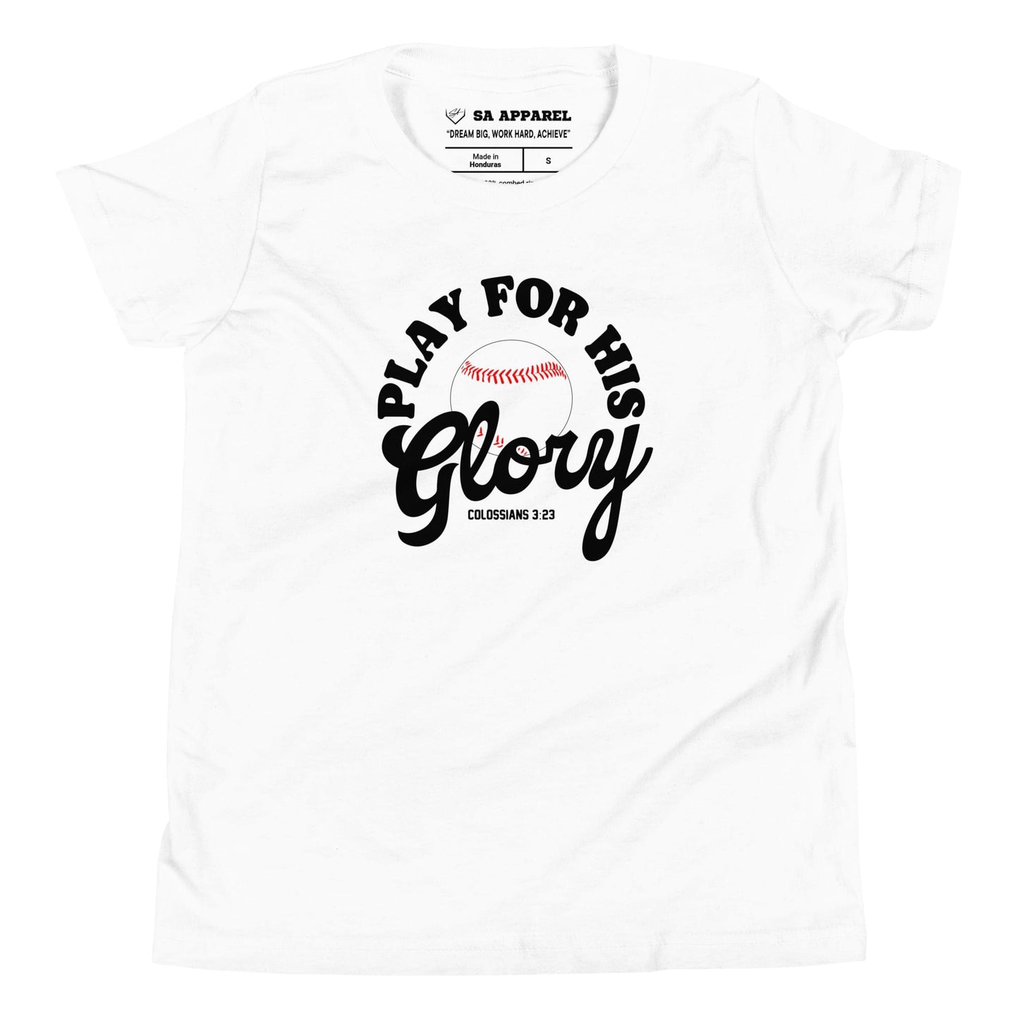 SA Apparel White / S Play For His Glory Baseball - Youth Tee