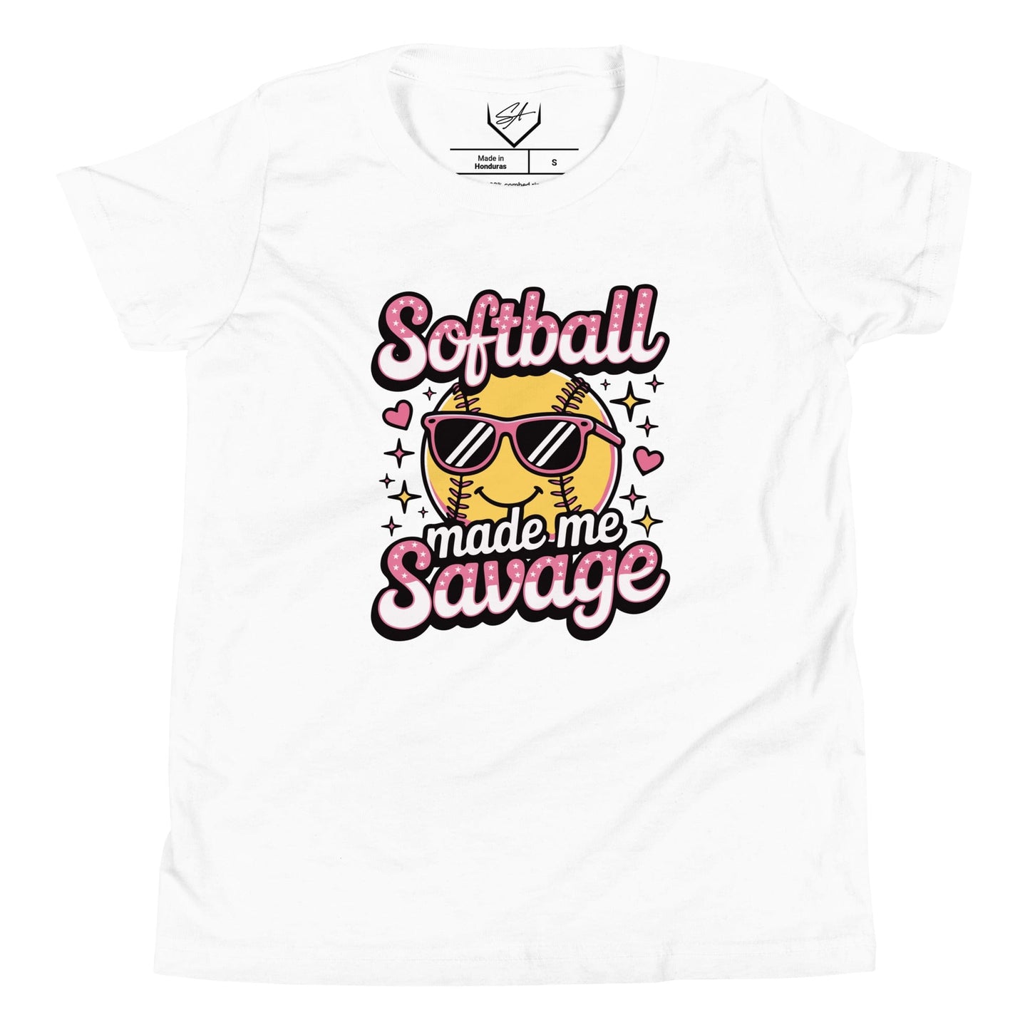 SA Apparel White / S Softball Made Me Savage - Youth Tee