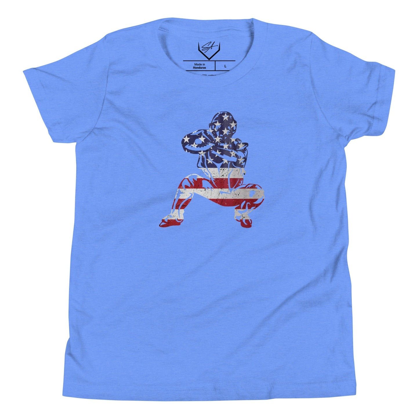 American Flag Baseball Catcher - Youth Tee - SA Apparel