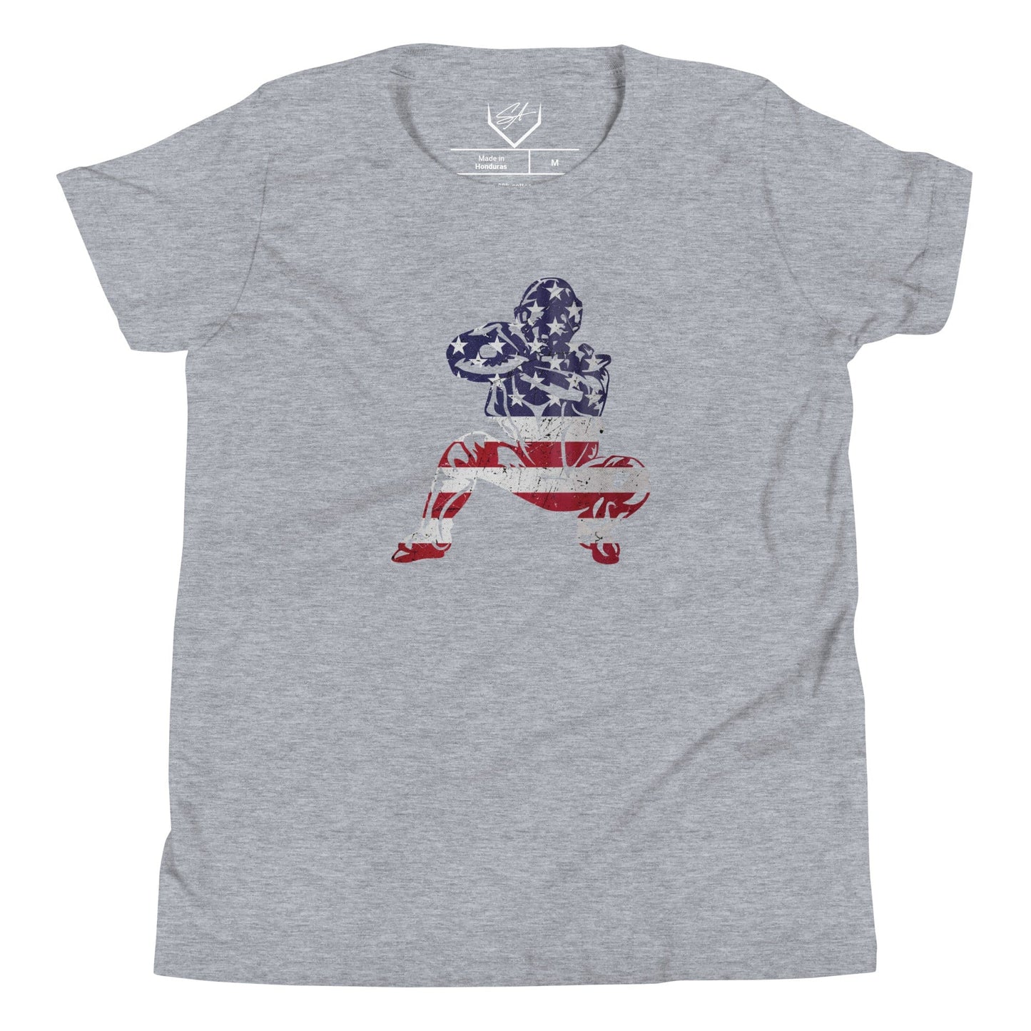 American Flag Baseball Catcher - Youth Tee - SA Apparel