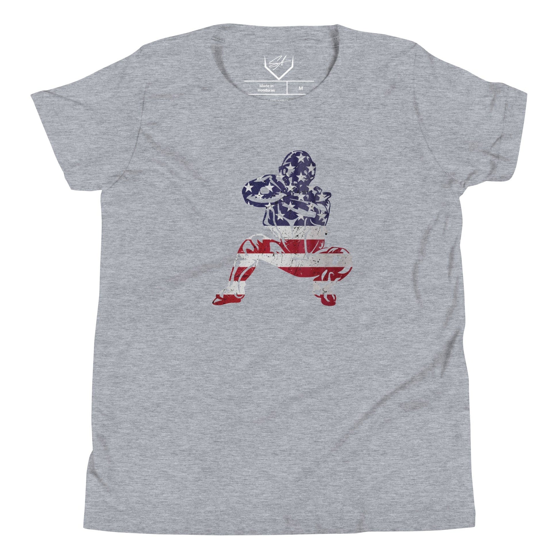 American Flag Baseball Catcher - Youth Tee - SA Apparel