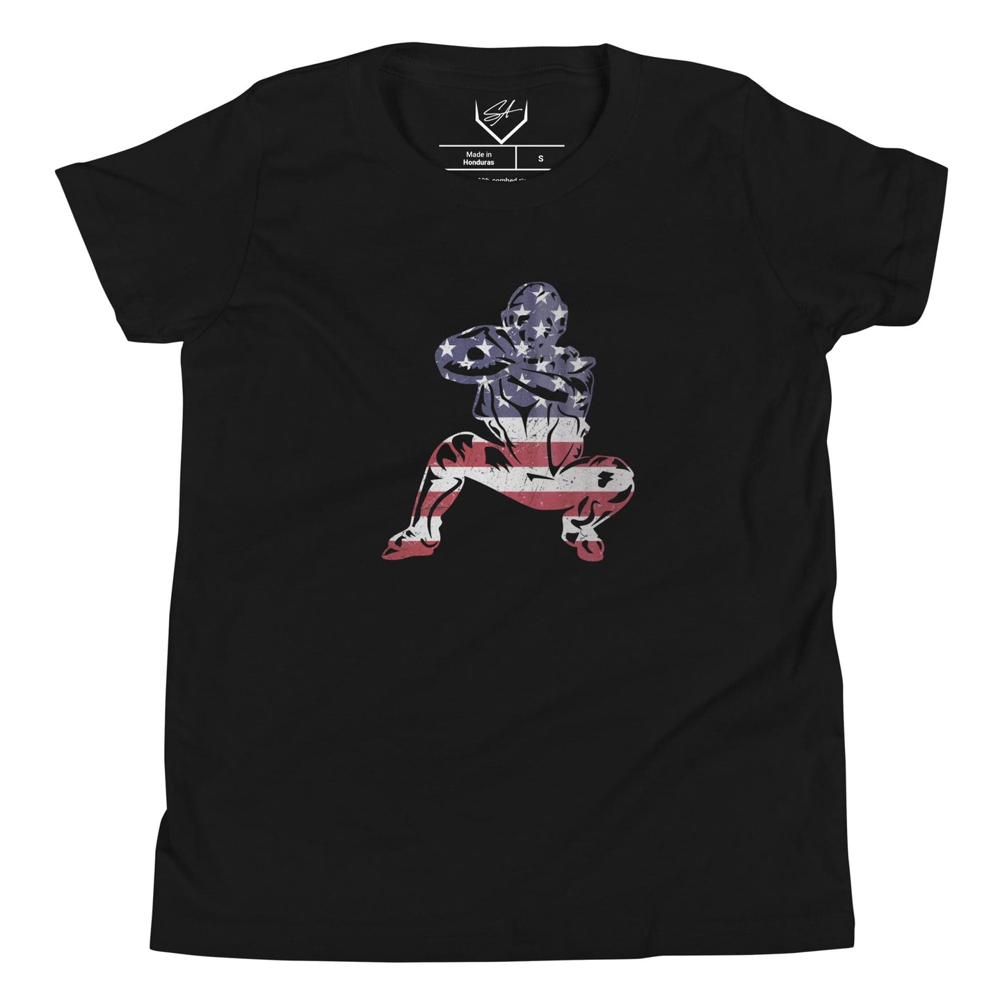 American Flag Baseball Catcher - Youth Tee - SA Apparel