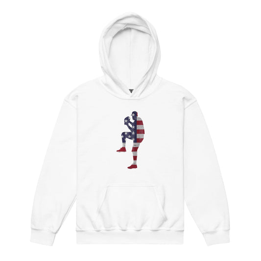 American Flag Baseball Pitcher - Youth Hoodie - SA Apparel