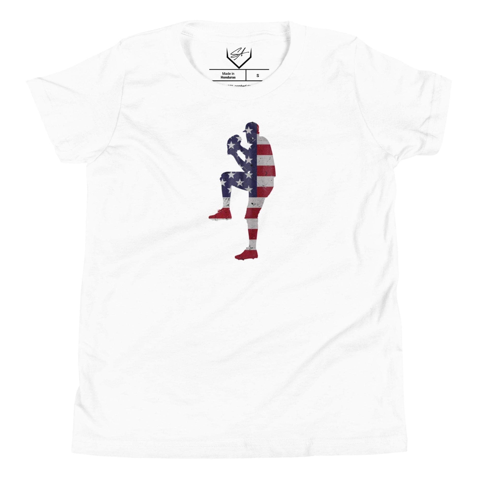 American Flag Baseball Pitcher - Youth Tee - SA Apparel