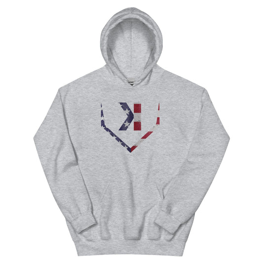 American Flag Home Plate Distressed - Adult Hoodie - SA Apparel