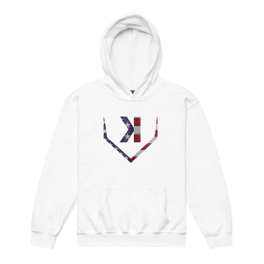 American Flag Home Plate Distressed - Youth Hoodie - SA Apparel