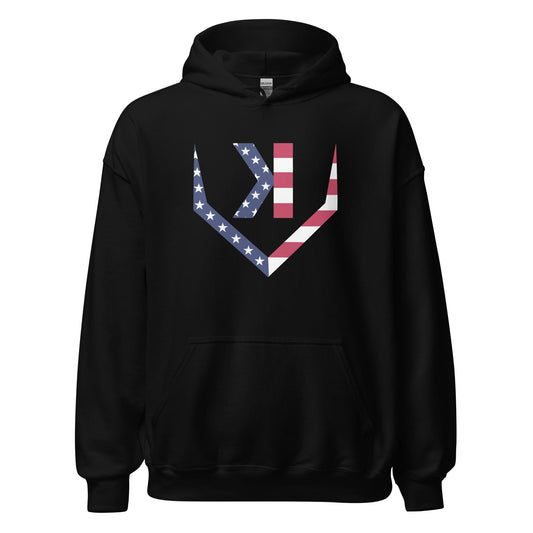 American Flag Home Plate Non - Distressed - Adult Hoodie - SA Apparel